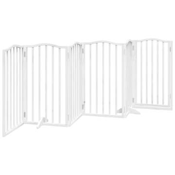 Foldable Dog Gate with Door - 6 Panels, White Poplar Wood