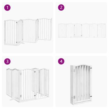 Foldable Dog Gate with Door - 6 Panels, White Poplar Wood