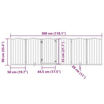 Foldable Dog Gate with Door - 6 Panels, White Poplar Wood