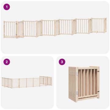 Foldable Dog Gate with Door - 12 Panels (600 cm) - Poplar Wood