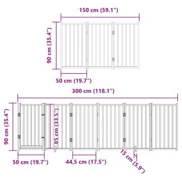 Dog Gate with Door - Foldable 9 Panels, 450 cm Poplar Wood