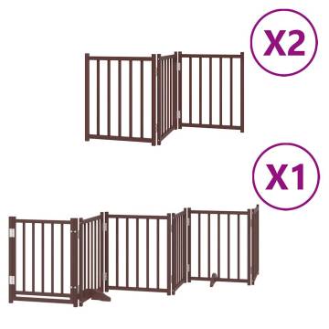 Foldable Dog Gate with Door - 12 Panels Brown Poplar Wood