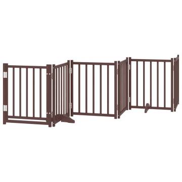 Foldable Dog Gate with Door - 12 Panels Brown Poplar Wood