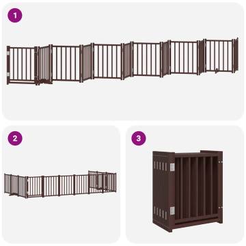 Foldable Dog Gate with Door - 12 Panels Brown Poplar Wood