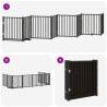 Dog Gate with Door - Foldable 8 Panels Black Poplar Wood