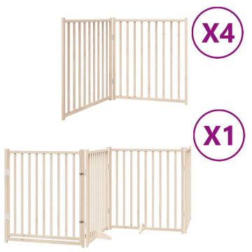 Foldable Dog Gate with Door - 12 Panels Poplar Wood | Hipomarket