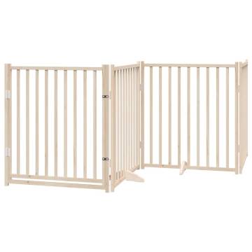 Foldable Dog Gate with Door - 12 Panels Poplar Wood | Hipomarket