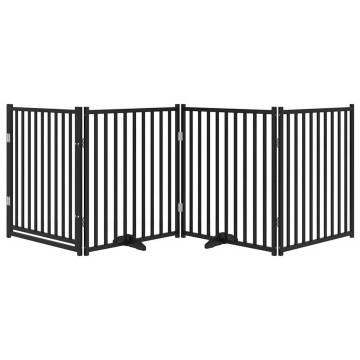 Dog Gate with Door - Foldable 4 Panels Black 320 cm Solid Wood