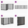 Dog Gate with Door - Foldable 4 Panels Black 320 cm Solid Wood