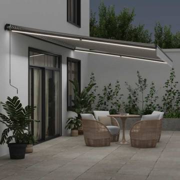 Manual Retractable Awning with LEDs - 600x300 cm Anthracite & White