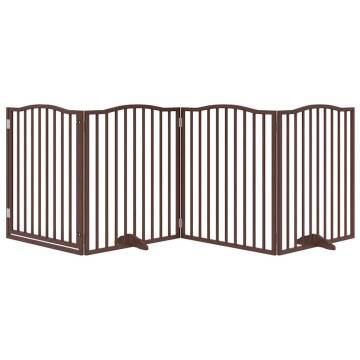 Dog Gate with Door - Foldable 4 Panels Brown Oak | Hipo Market