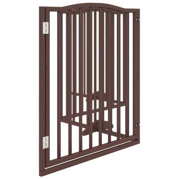 Dog Gate with Door - Foldable 4 Panels Brown Oak | Hipo Market