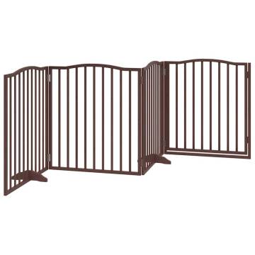 Dog Gate with Door - Foldable 4 Panels Brown Oak | Hipo Market