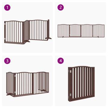 Dog Gate with Door - Foldable 4 Panels Brown Oak | Hipo Market