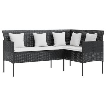 Stylish L-shaped Couch Sofa with Cushions - Black Poly Rattan