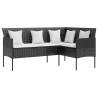 Stylish L-shaped Couch Sofa with Cushions - Black Poly Rattan