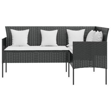 Stylish L-shaped Couch Sofa with Cushions - Black Poly Rattan