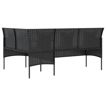 Stylish L-shaped Couch Sofa with Cushions - Black Poly Rattan