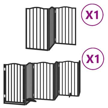 Foldable Dog Gate with Door - 9 Panels, 450 cm Black Wood