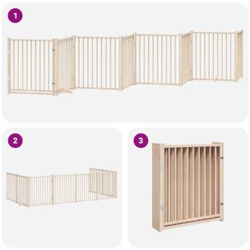 Dog Gate with Door - 8 Panels, 640 cm Poplar Wood | HipoMarket UK