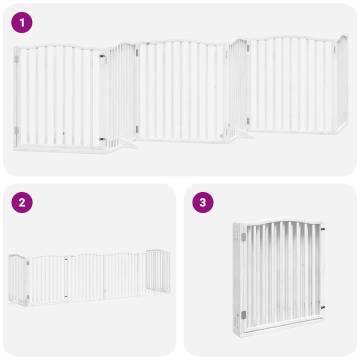 Foldable 6 Panels Dog Gate with Door - White Poplar Wood | Hipo Market