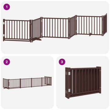 Foldable Dog Gate with Door - 6 Panels, Brown Poplar Wood