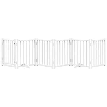 Dog Gate with Door - Foldable 6 Panels White 300 cm Solid Wood