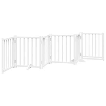 Dog Gate with Door - Foldable 6 Panels White 300 cm Solid Wood