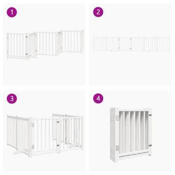 Dog Gate with Door - Foldable 6 Panels White 300 cm Solid Wood