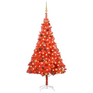 Red Pre-lit Christmas Tree with Ball Set - 180 cm PVC