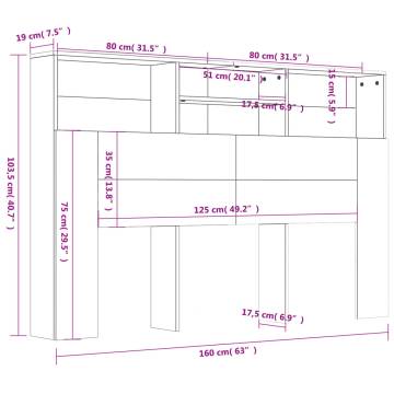 Stylish White Headboard Cabinet - 160x19x103.5 cm