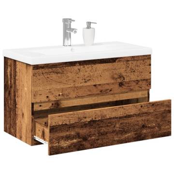 Stylish Old Wood Sink Cabinet with Built-in Basin - 81x39.5 cm