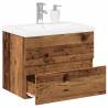 Stylish Sink Cabinet with Built-in Basin - Old Wood Finish