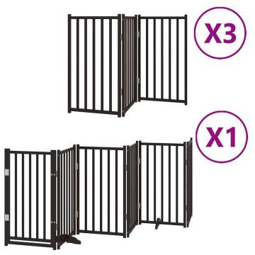 Foldable Dog Gate with Door - 15 Panels Black Poplar Wood