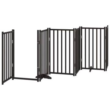 Foldable Dog Gate with Door - 15 Panels Black Poplar Wood