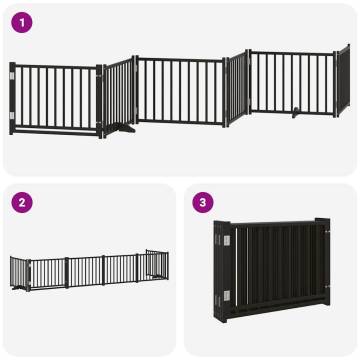 Dog Gate with Door - Foldable 6 Panels, 480 cm Black Poplar Wood