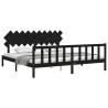 Black 200x200 cm Solid Wood Bed Frame with Headboard