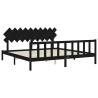 Black 200x200 cm Solid Wood Bed Frame with Headboard