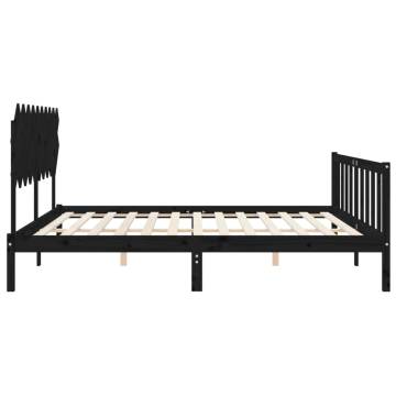 Black 200x200 cm Solid Wood Bed Frame with Headboard