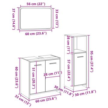 3 Piece Bathroom Furniture Set - Sonoma Oak Engineered Wood