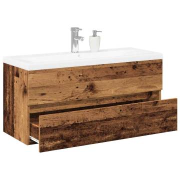 Stylish Sink Cabinet with Built-in Basin - Old Wood Finish