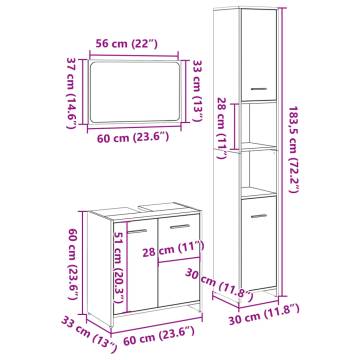 3 Piece Bathroom Furniture Set - Sonoma Oak | Hipo Market