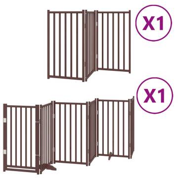 Foldable Dog Gate with Door - 9 Panels Brown Poplar Wood