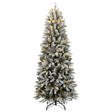 Flocked Snow Artificial Christmas Tree with 300 LEDs - 240 cm