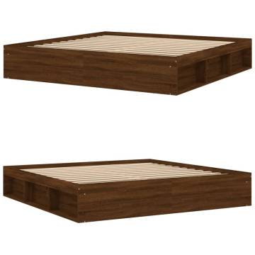 Modern Brown Oak Bed Frame 200x200 cm - Stylish & Durable