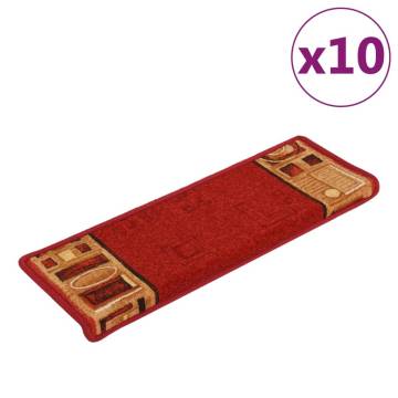 Stair Mats Self-Adhesive 10 pcs - Red | Hipomarket UK