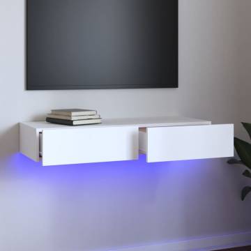 Stylish White TV Cabinet with LED Lights - 90x35x15.5 cm