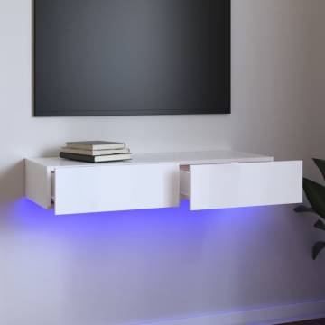 High Gloss White TV Cabinet with LED Lights - 90x35x15.5 cm