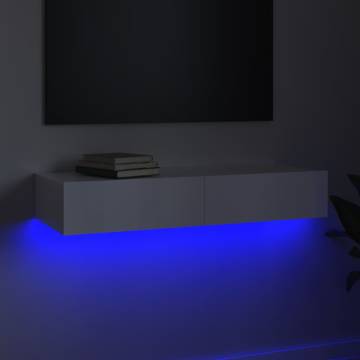 High Gloss White TV Cabinet with LED Lights - 90x35x15.5 cm