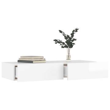 High Gloss White TV Cabinet with LED Lights - 90x35x15.5 cm